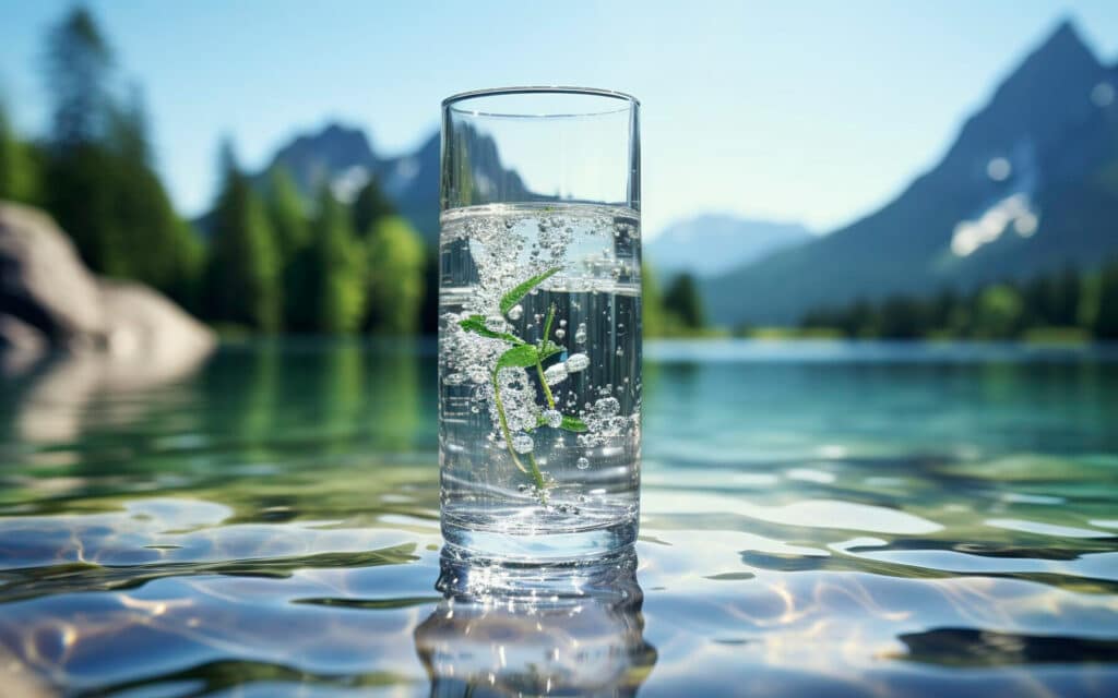 Wasserglas vor Bergsee